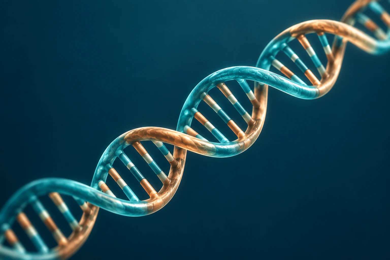 Teal and copper DNA double-helix illustration
